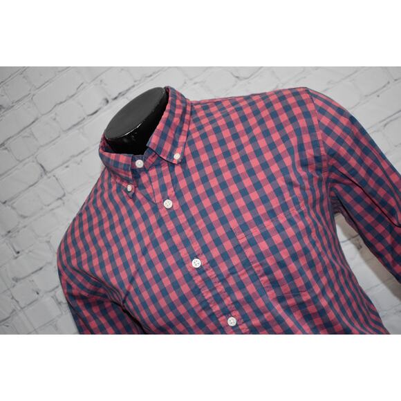 J Crew Dress Shirt Performance Mens Size XL Slim Untucked Fit Blue Pink Plaid - Picture 1 of 8